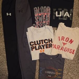 Under Armour Graphic Tees and Pants Set - Black, Gray, White, Red